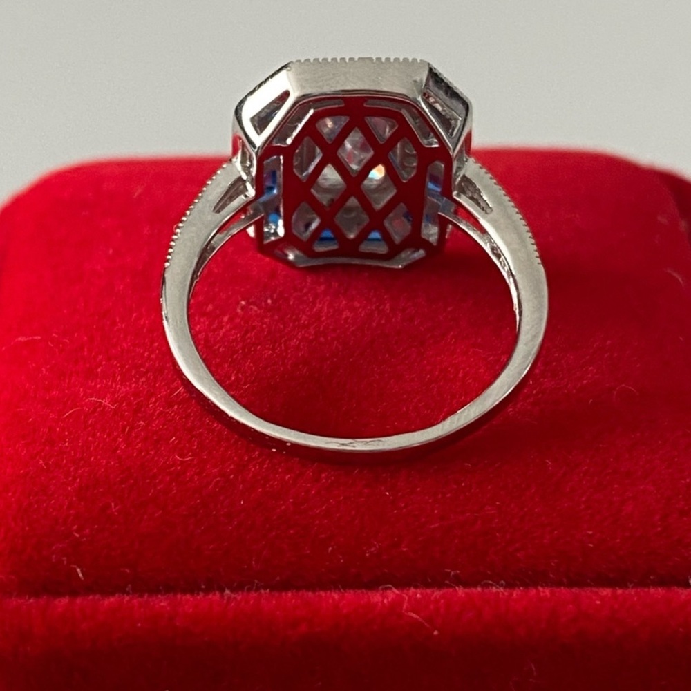 Sterling Silver Lab Sapphire Ring with Intricate Detailing Size 7 - Picture 6 of 15